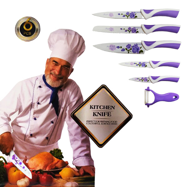 Kitchen Knife Set, Preparing Food 6-Piece Colorful Kitchen Knives Set (주방용 칼 세트, 6 피스)