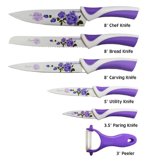 Kitchen Knife Set, Preparing Food 6-Piece Colorful Kitchen Knives Set (주방용 칼 세트, 6 피스)